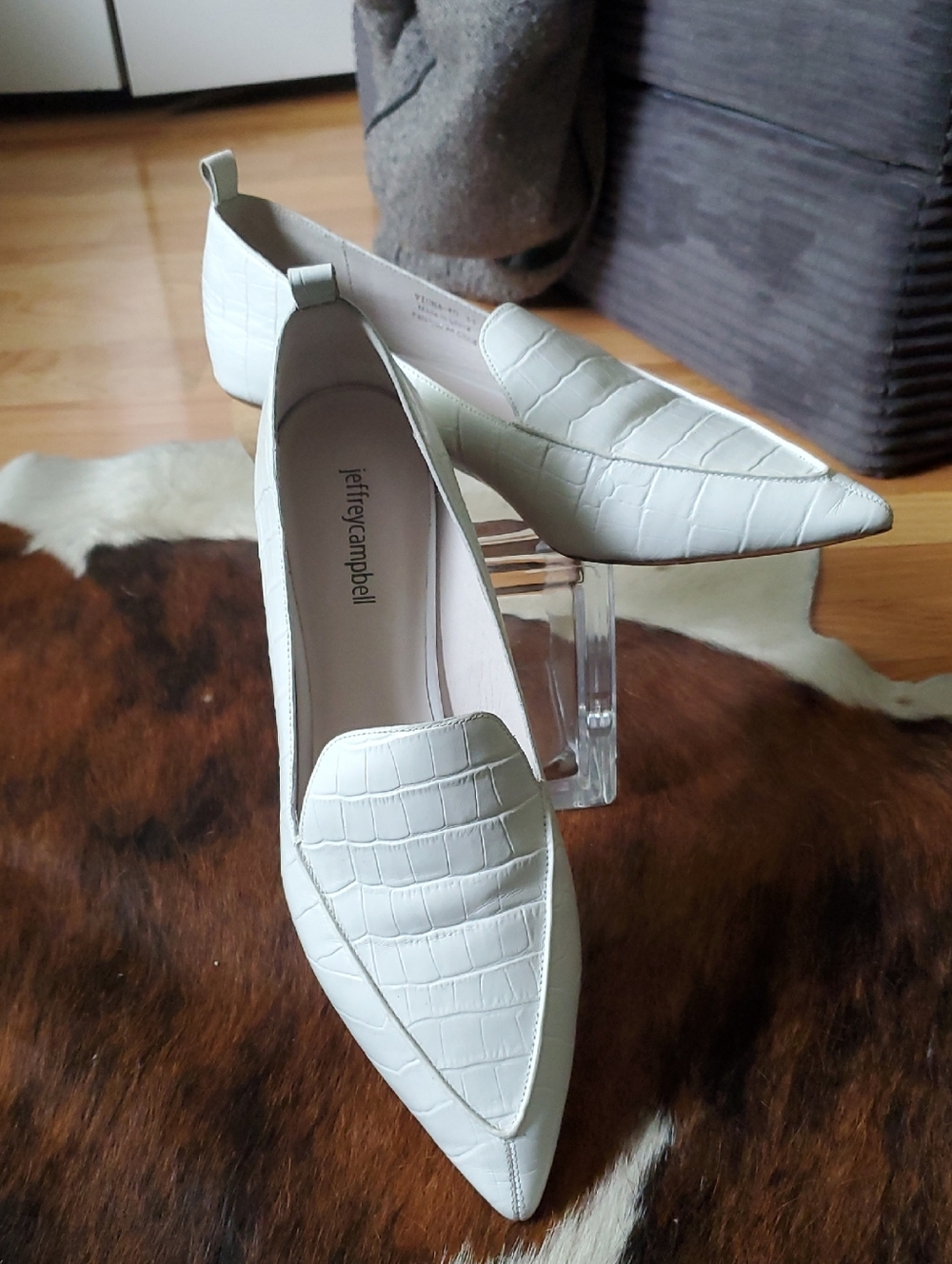 Jeffrey Campbell White Croc-Embossed Pointed Loafers